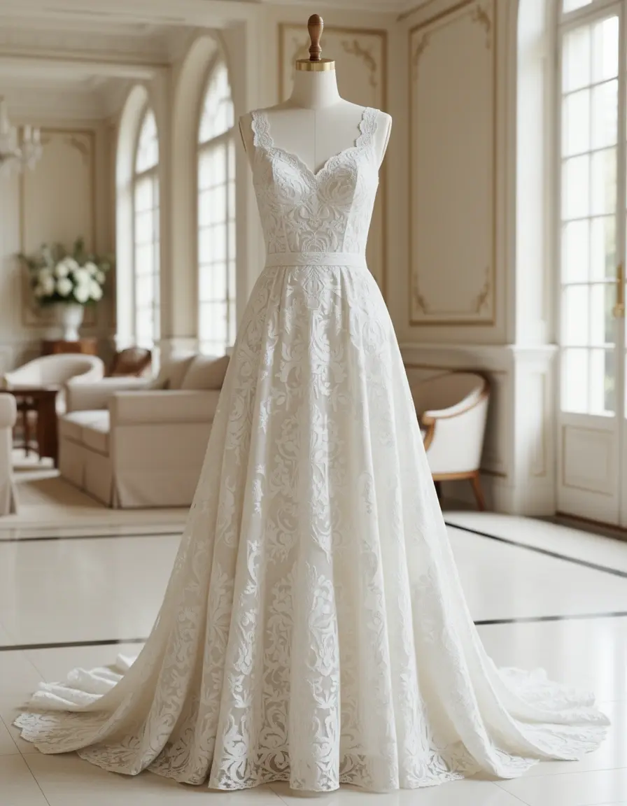 Lace Midi Elegant Dress - Vestito midi in pizzo bianco