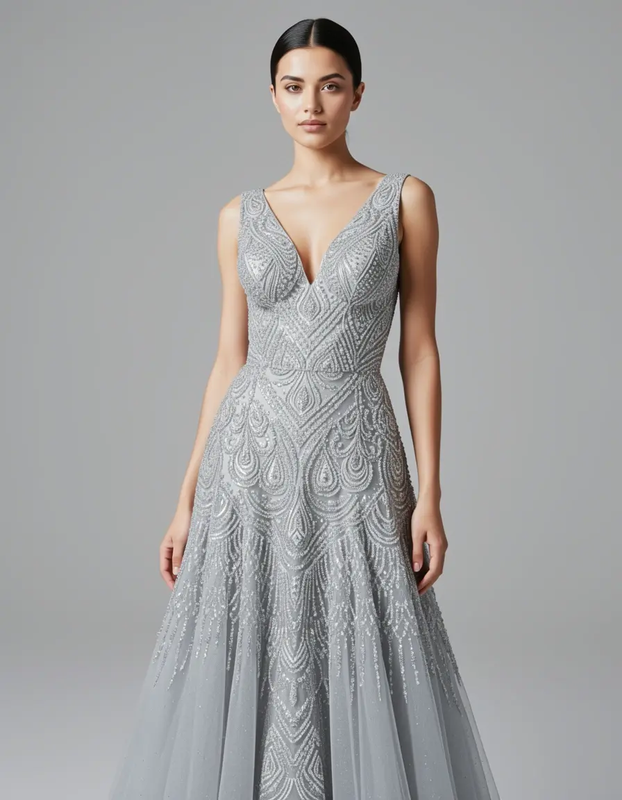 Beaded Sheath Dress - Abito a tubino con perline argento