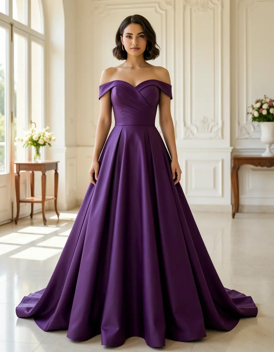 Off-shoulder elegant gown - Abito viola con spalle scoperte