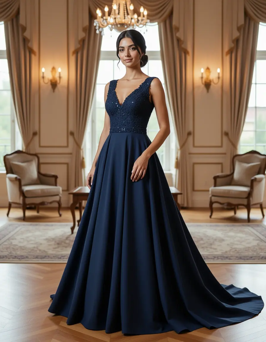 Formal Midi Elegant Dress Navy