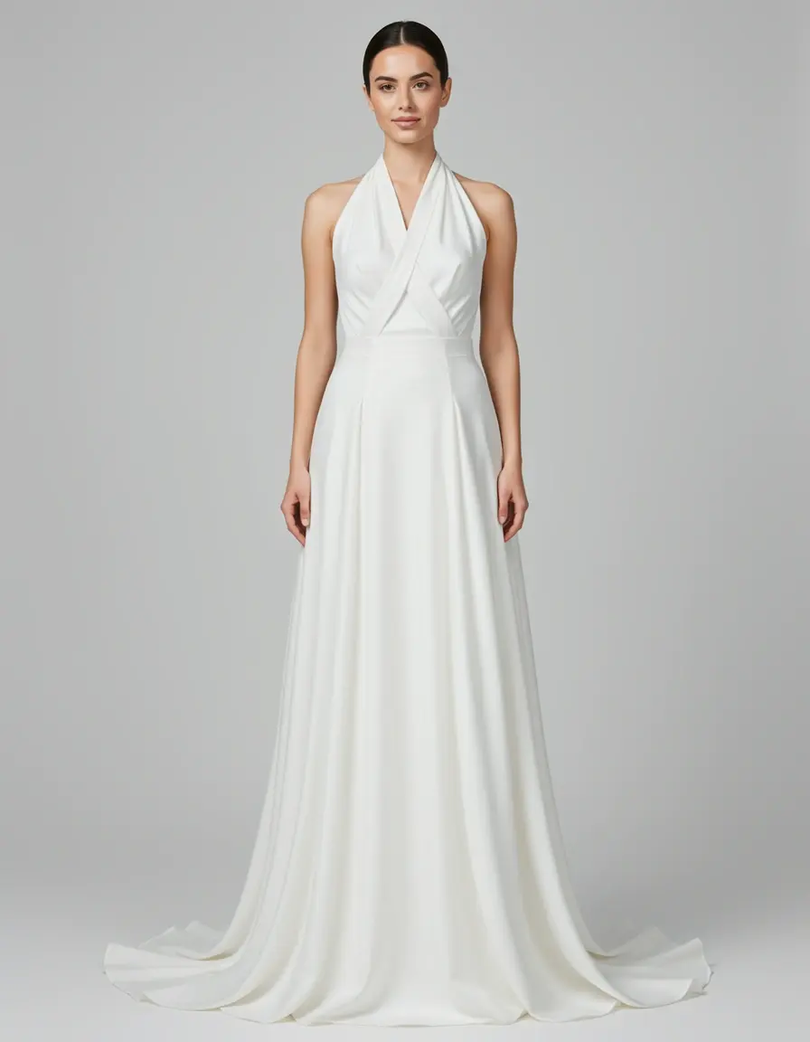 Satin Halter Dress White