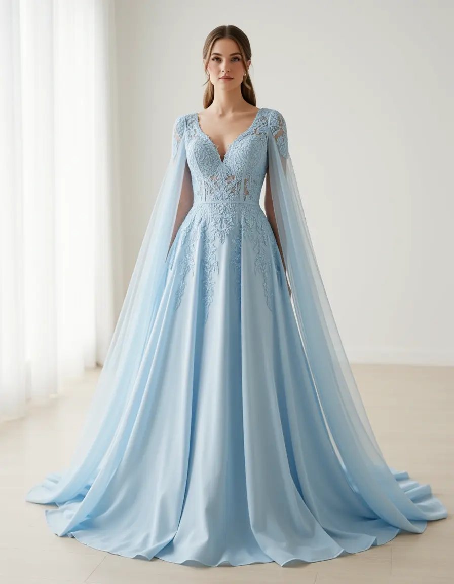 Chiffon Flowy Gown Light Blue