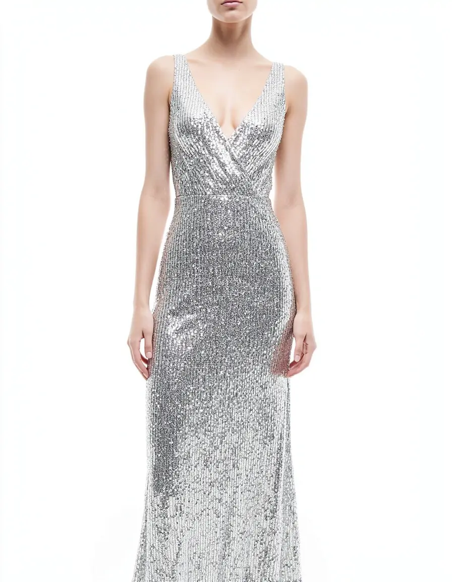 Sequin Midi Dress Silver