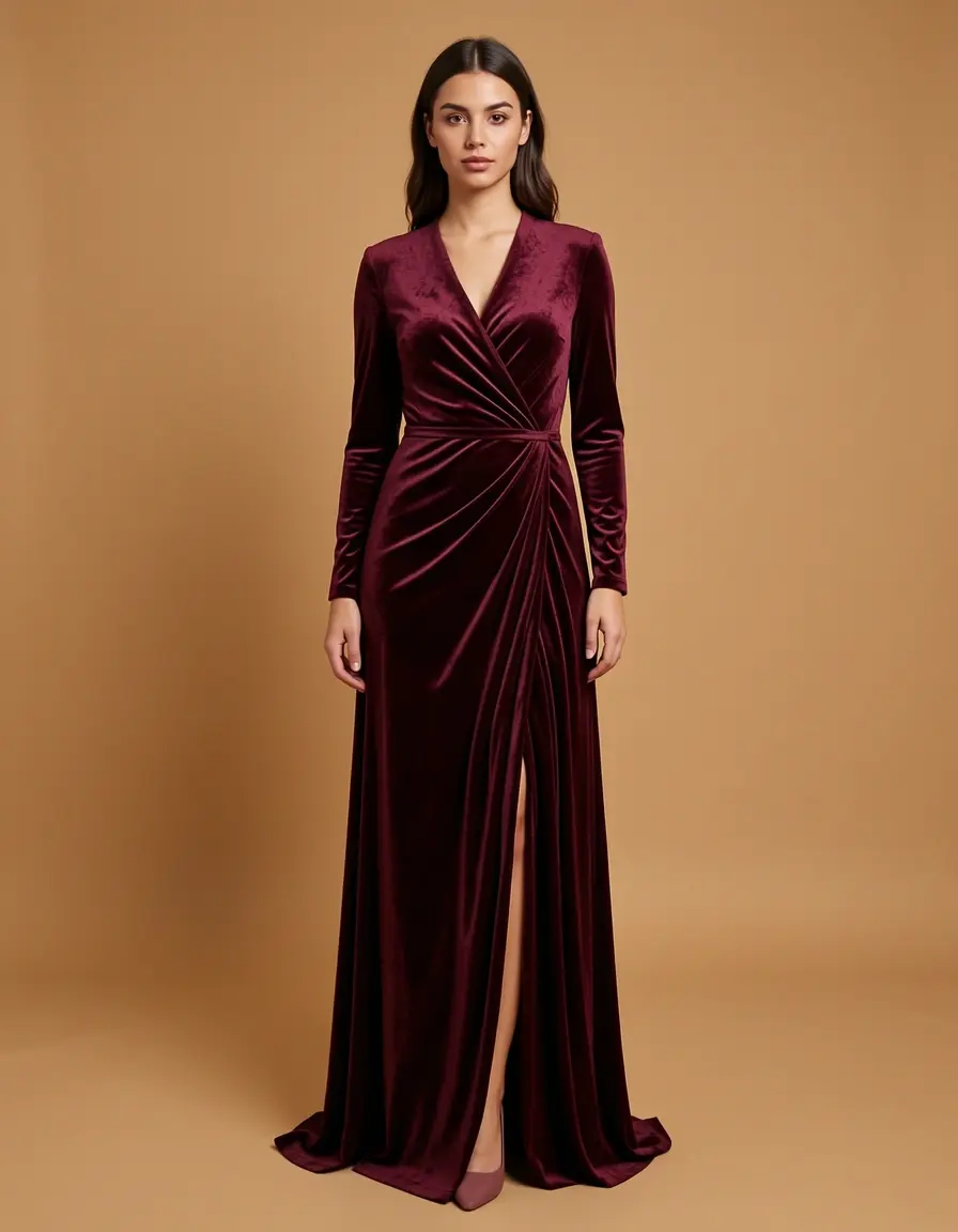 Wrap Velvet Dress Burgundy