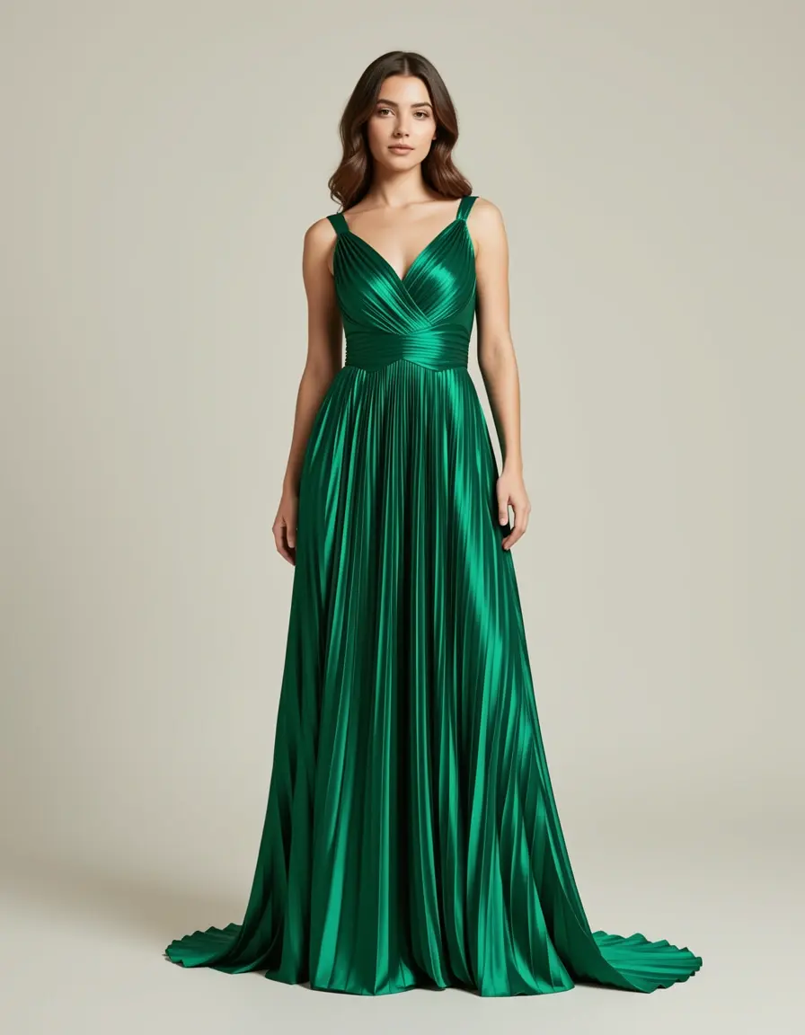 Pleated Silk Dress Green