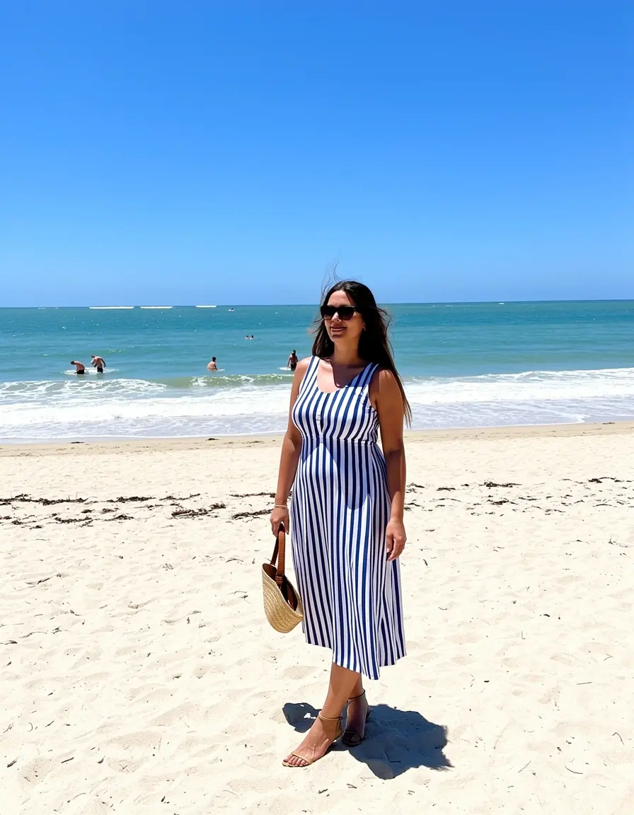 Maxi abito in maglina a righe stile spiaggia