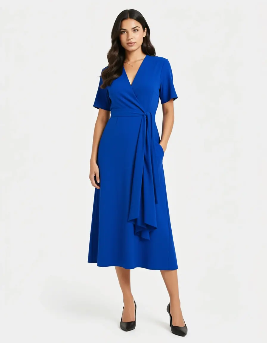 Wrap dress in maglina blu per ufficio