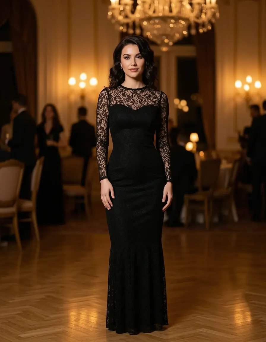 Black Lace Bodycon Dress elegante nero