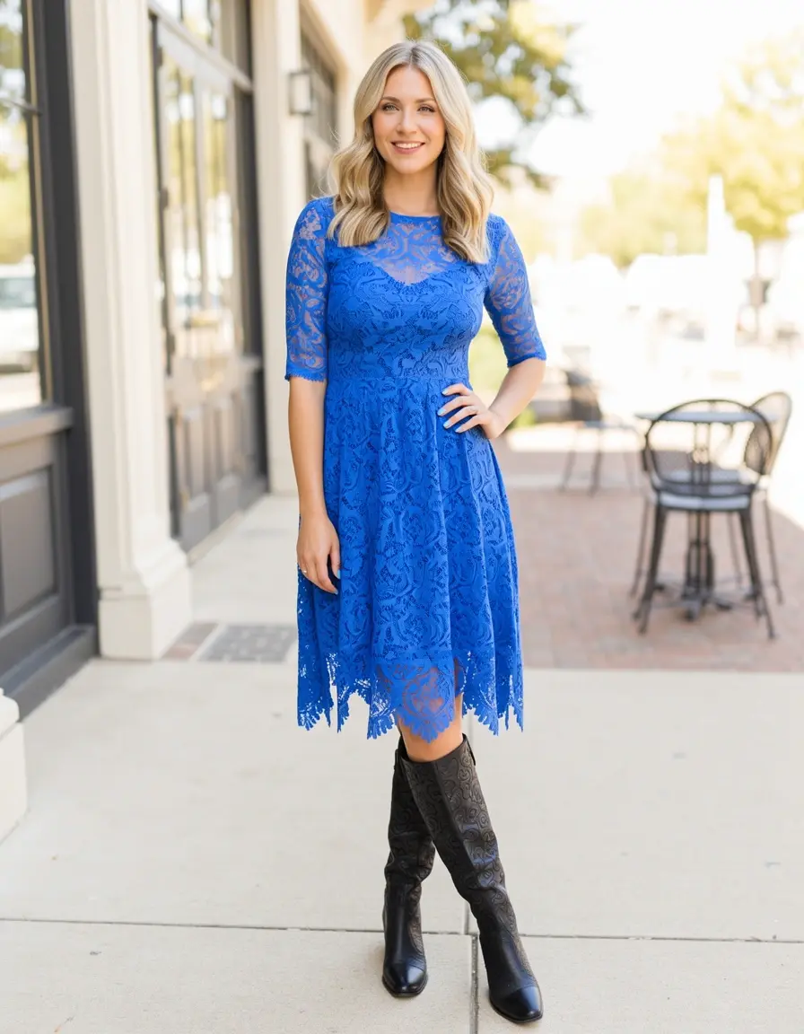 Blue Lace Shift Dress azzurro elegante