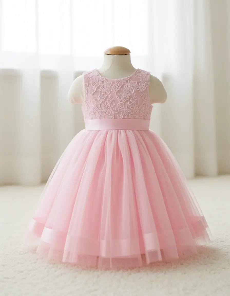 Abito corto in tulle rosa per neonata