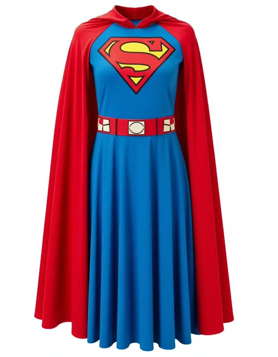 Vestito da supereroina con mantello rosso