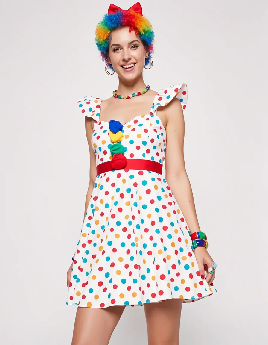 Vestito da clown a pois colorati