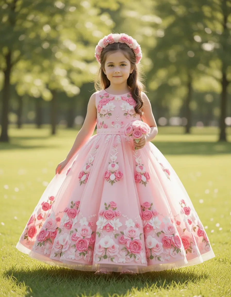 Vestiti per cerimonia bambina floreale rosa