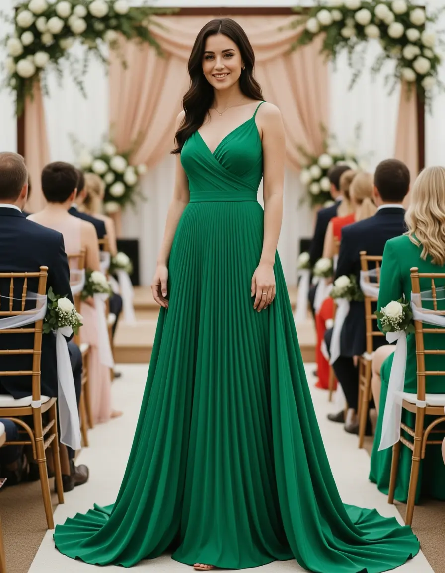 Vestito con gonna plissettata verde per bambina