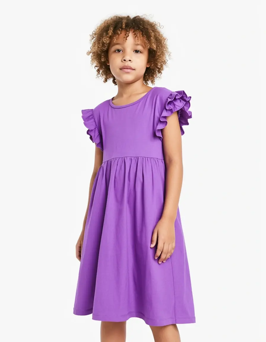 Abito bambina con maniche a balze viola