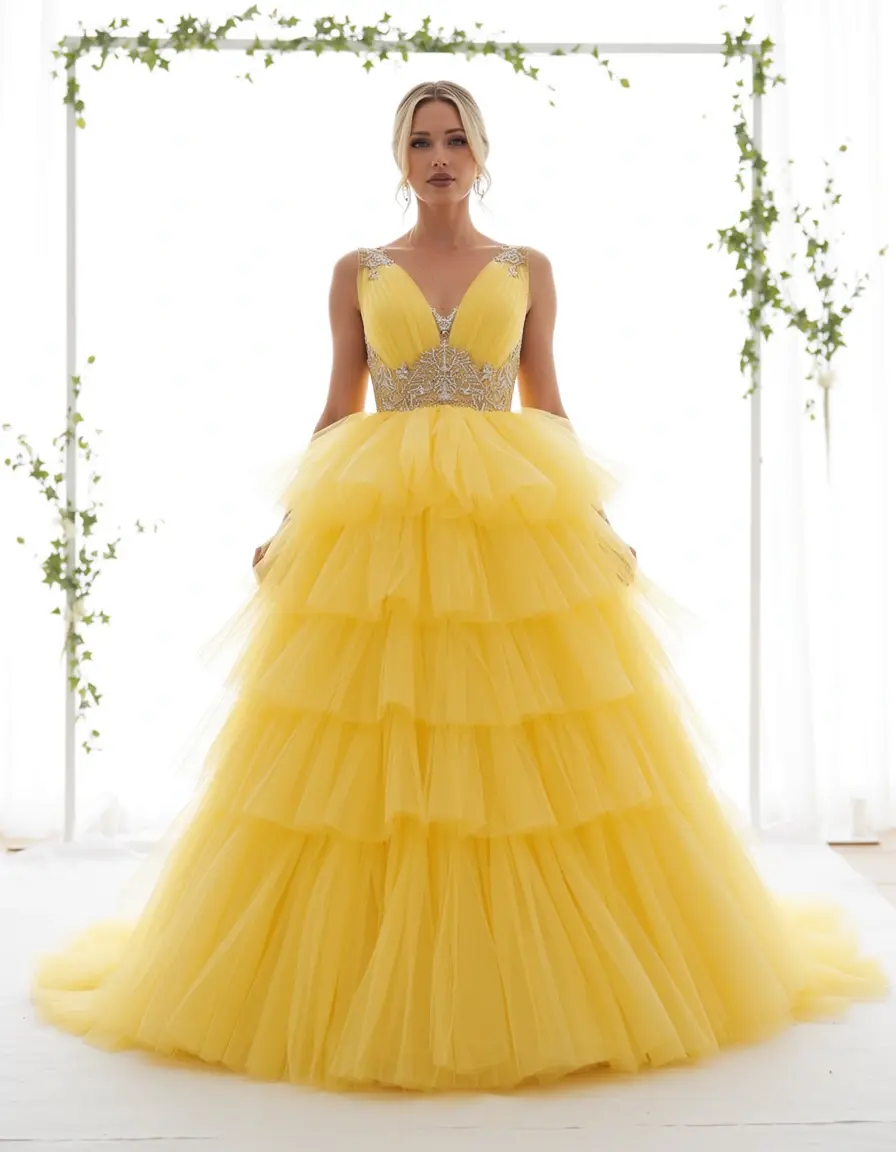 Tulle Layered Dress giallo vivace