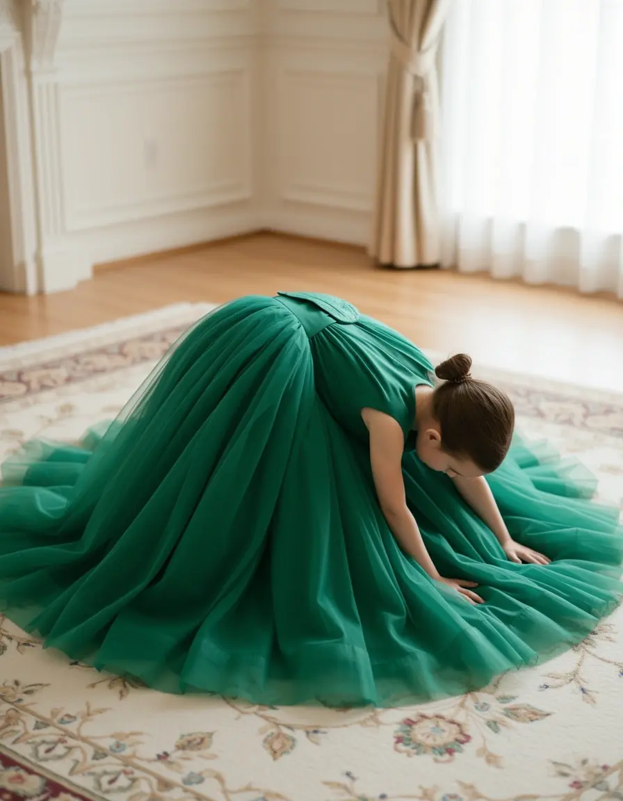 Empire Waist Girl Gown verde elegante
