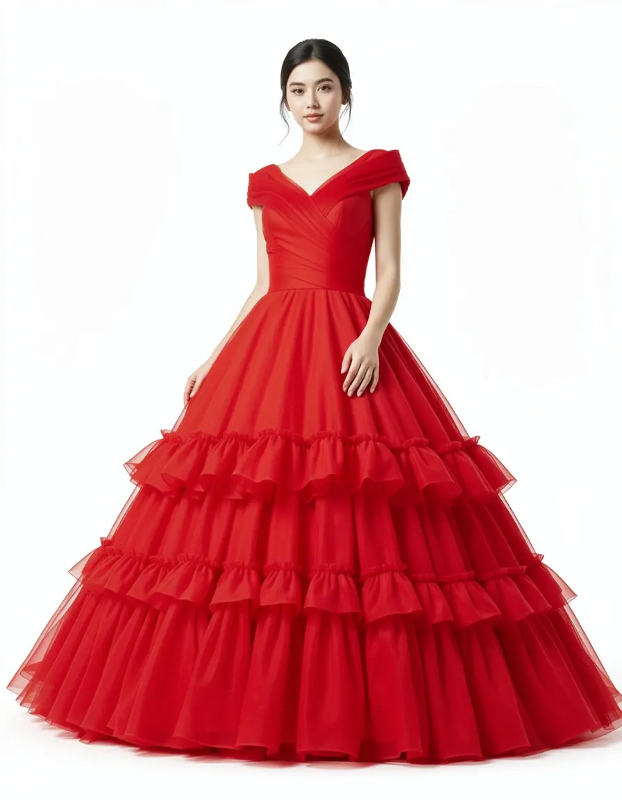 Ruffle Hem Dress rosso per bambina