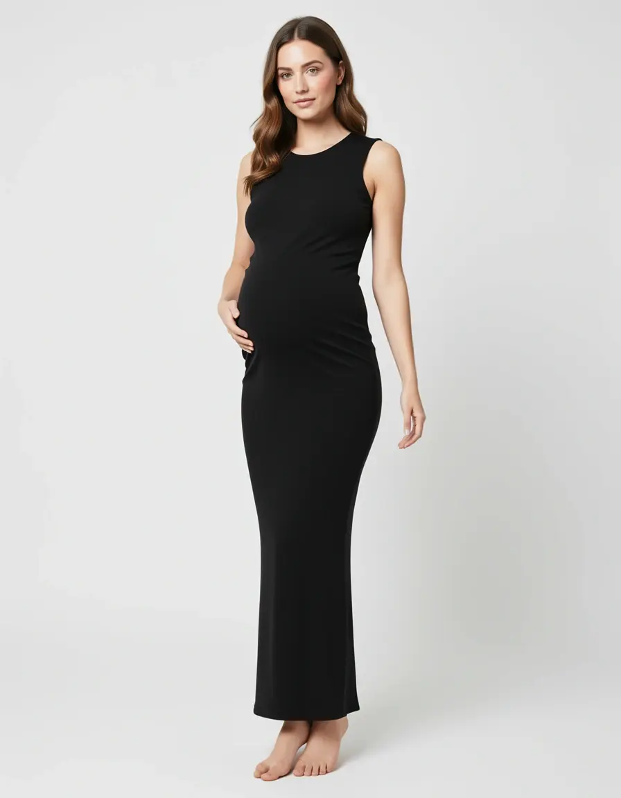 Midi Maternity Dress in stretch black