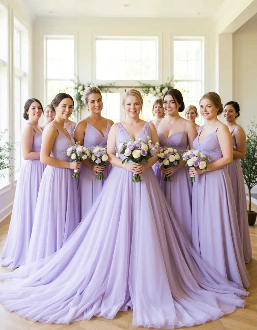 Vestiti per damigelle in chiffon lavanda