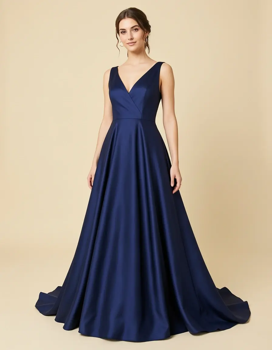 Abito damigella raso navy midi