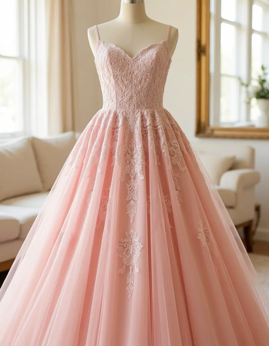 Vestito damigella rosa con pizzo