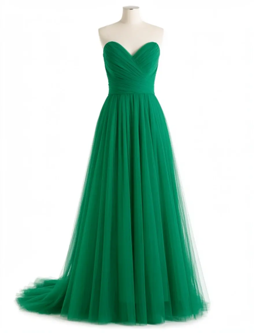 Abito damigella tulle verde A-line