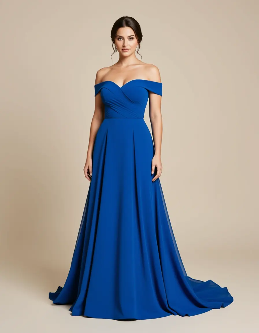 Vestito damigella blu spalle scoperte
