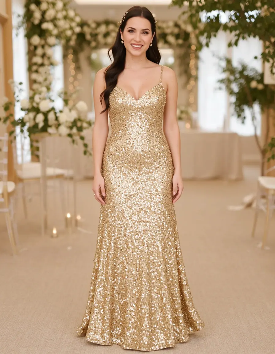 Abito damigella paillettes oro