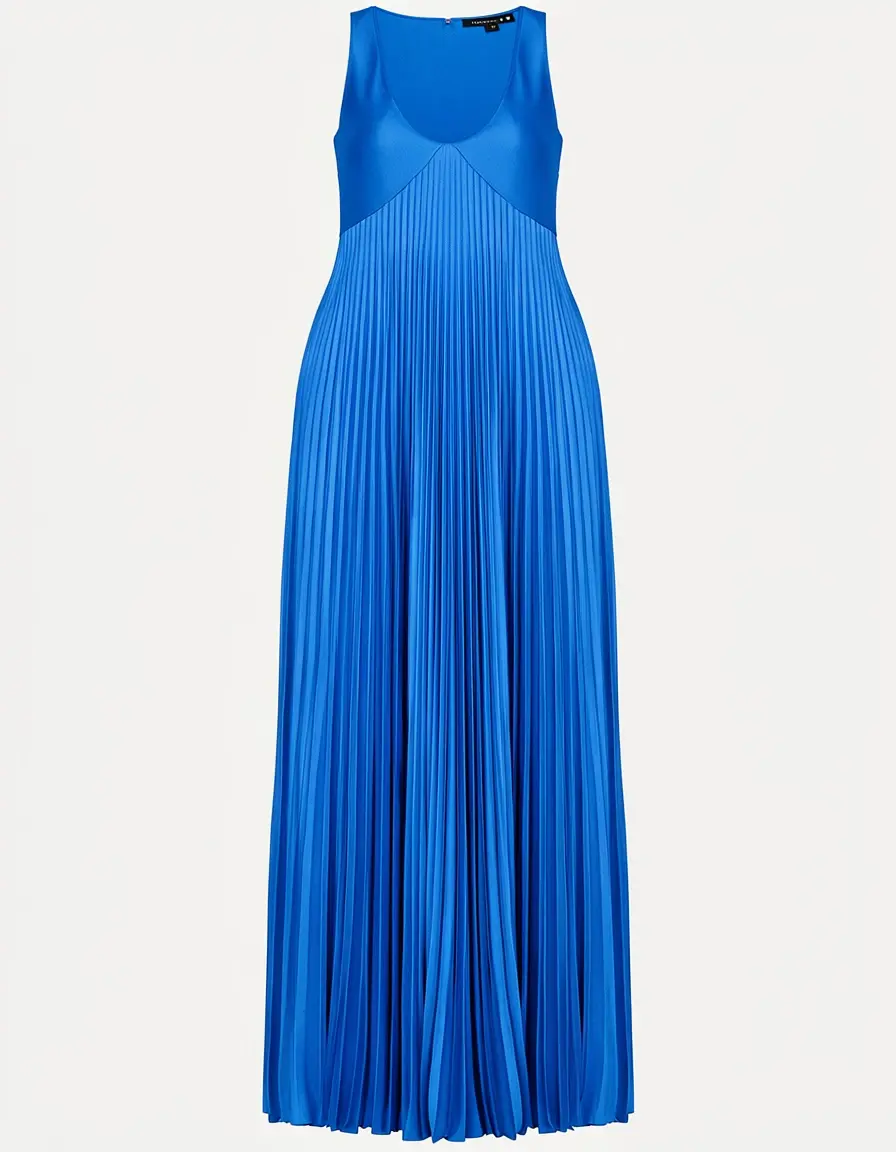 Abito lungo blu con gonna plissettata