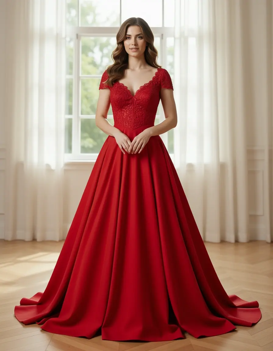 Abito stile impero rosso elegante