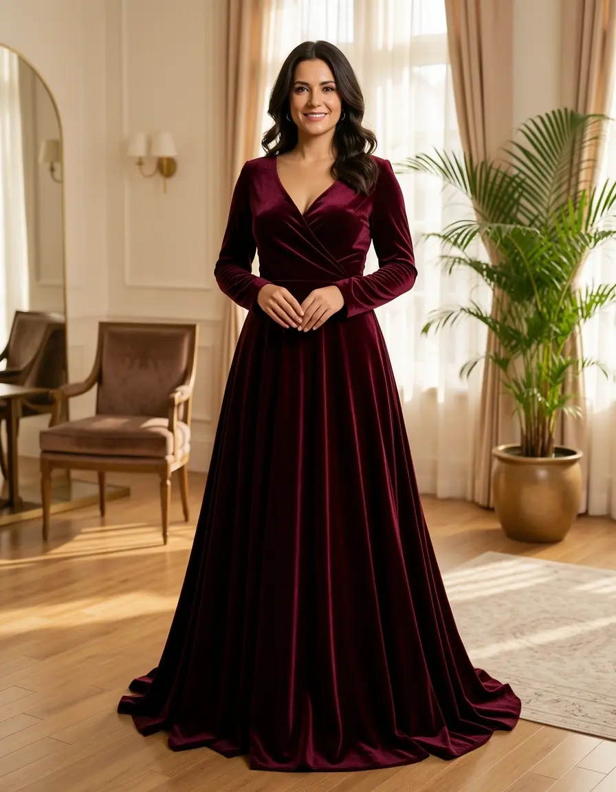 Vestito formale in velluto bordeaux