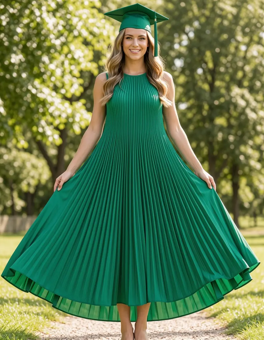 Green Pleated Grad Dress