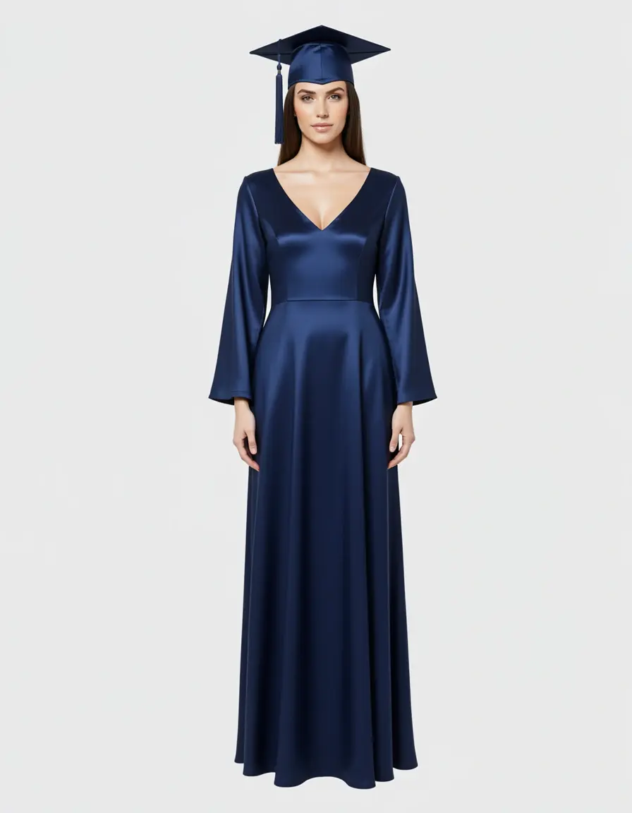 Navy Satin Grad Dress