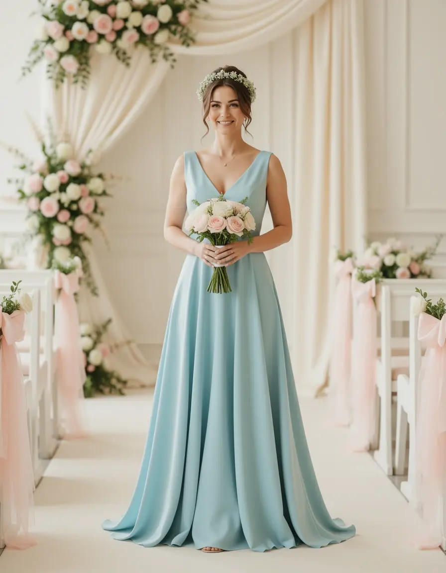 Vestito midi modesto color pastello per mamma battesimo