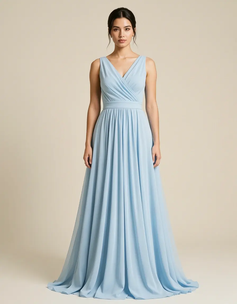 Abito a portafoglio in chiffon azzurro elegante