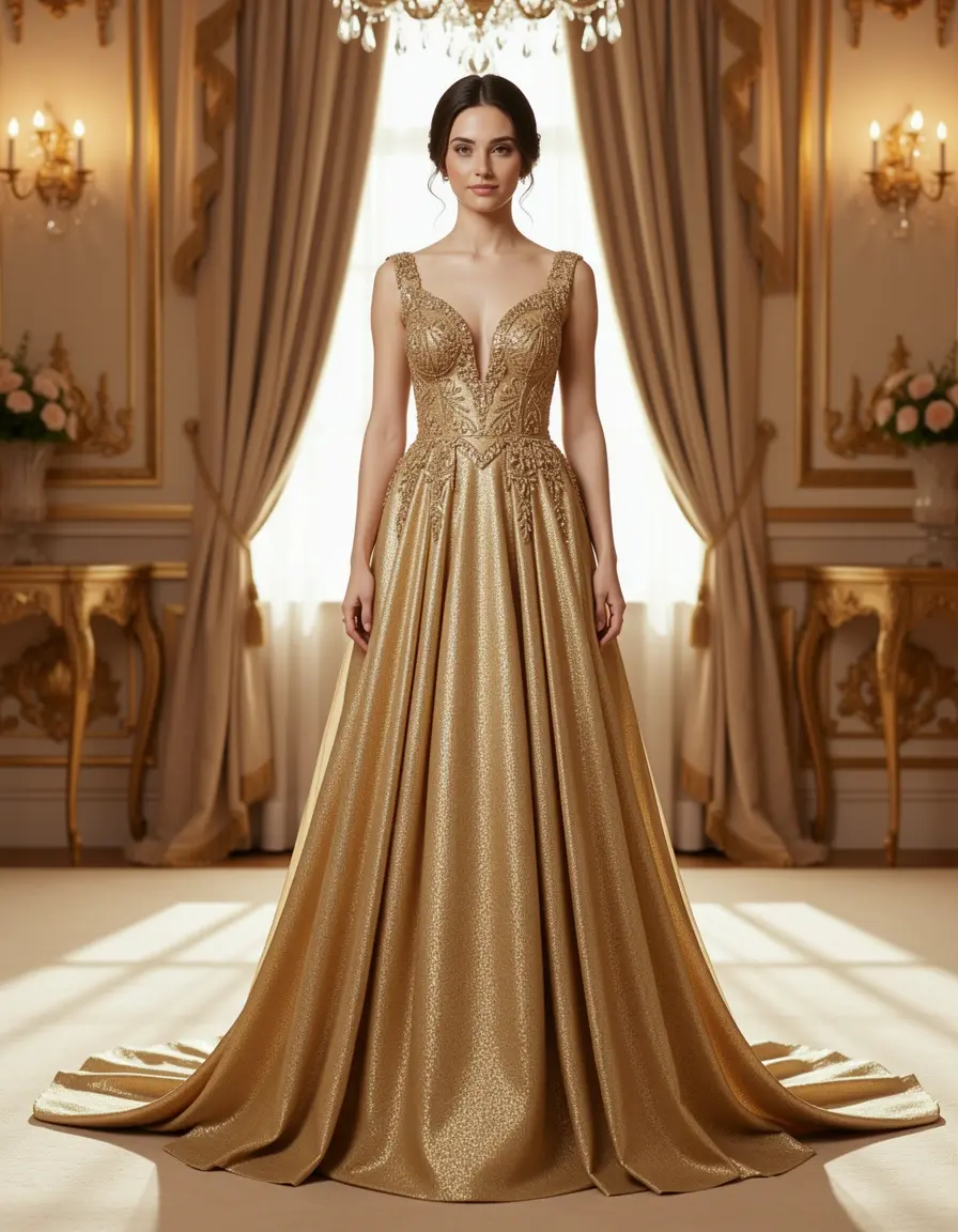 Abito da cerimonia lungo oro glamour
