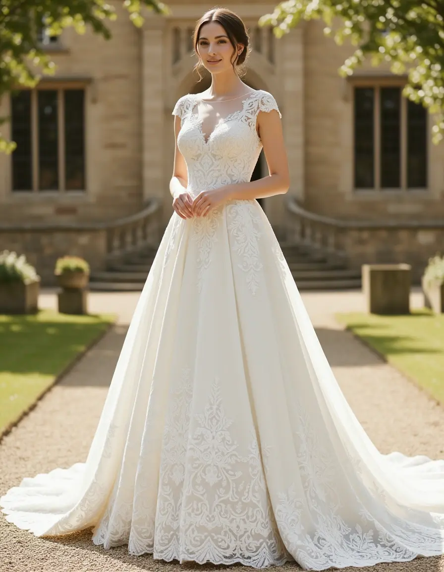 Abito elegante in pizzo bianco per cerimonia