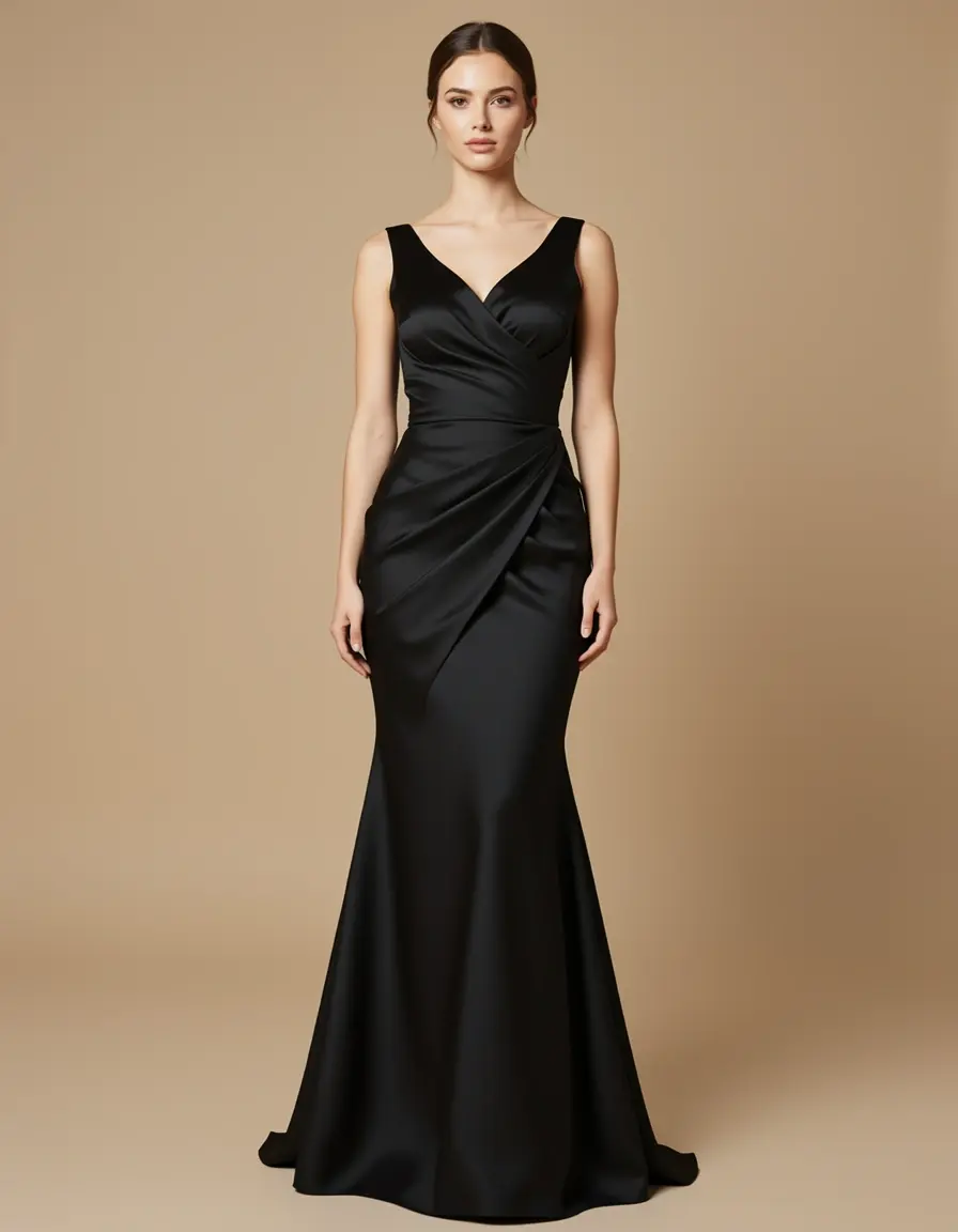 Tubino in raso nero elegante per cerimonia