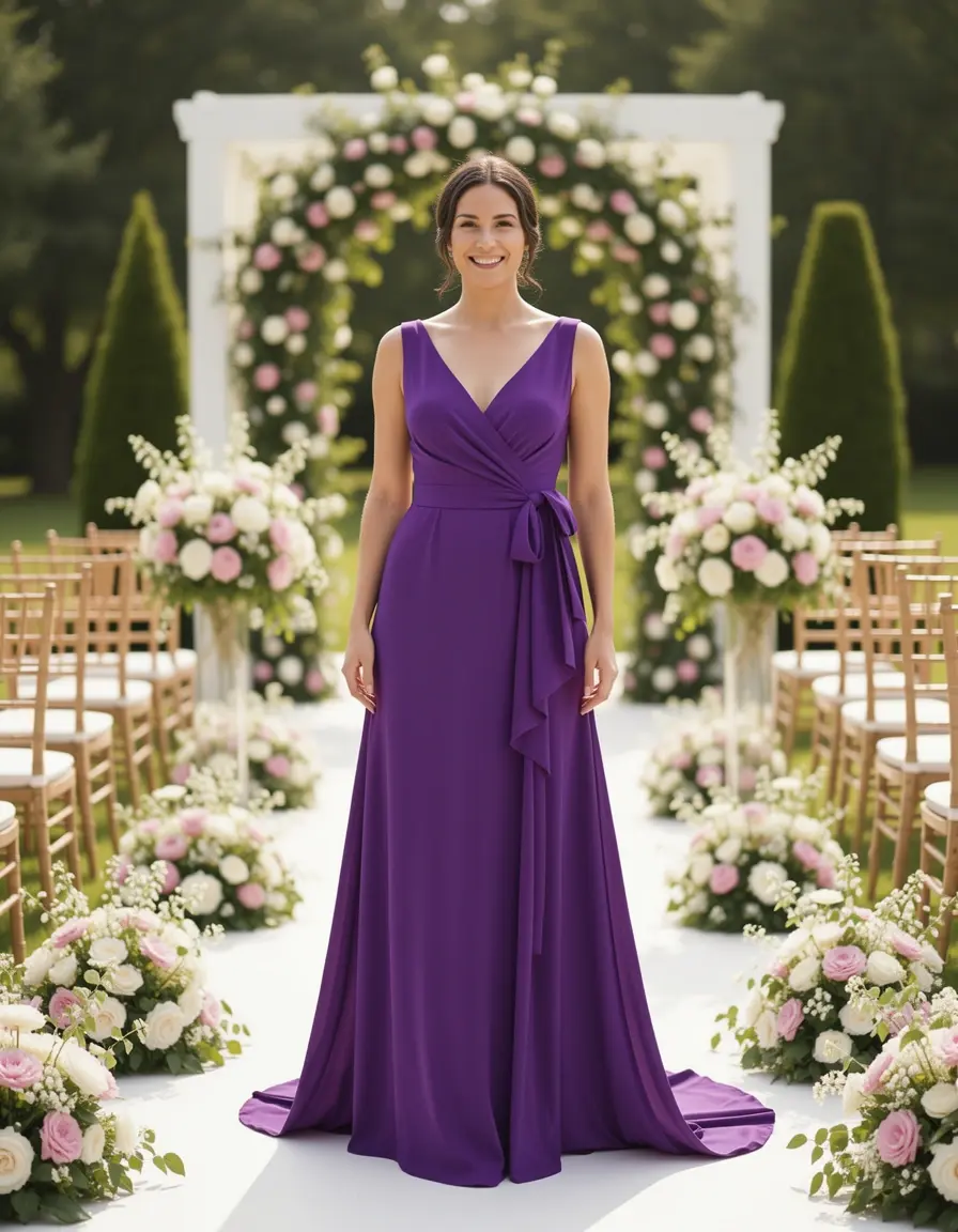 Abito a portafoglio versatile viola per cerimonia