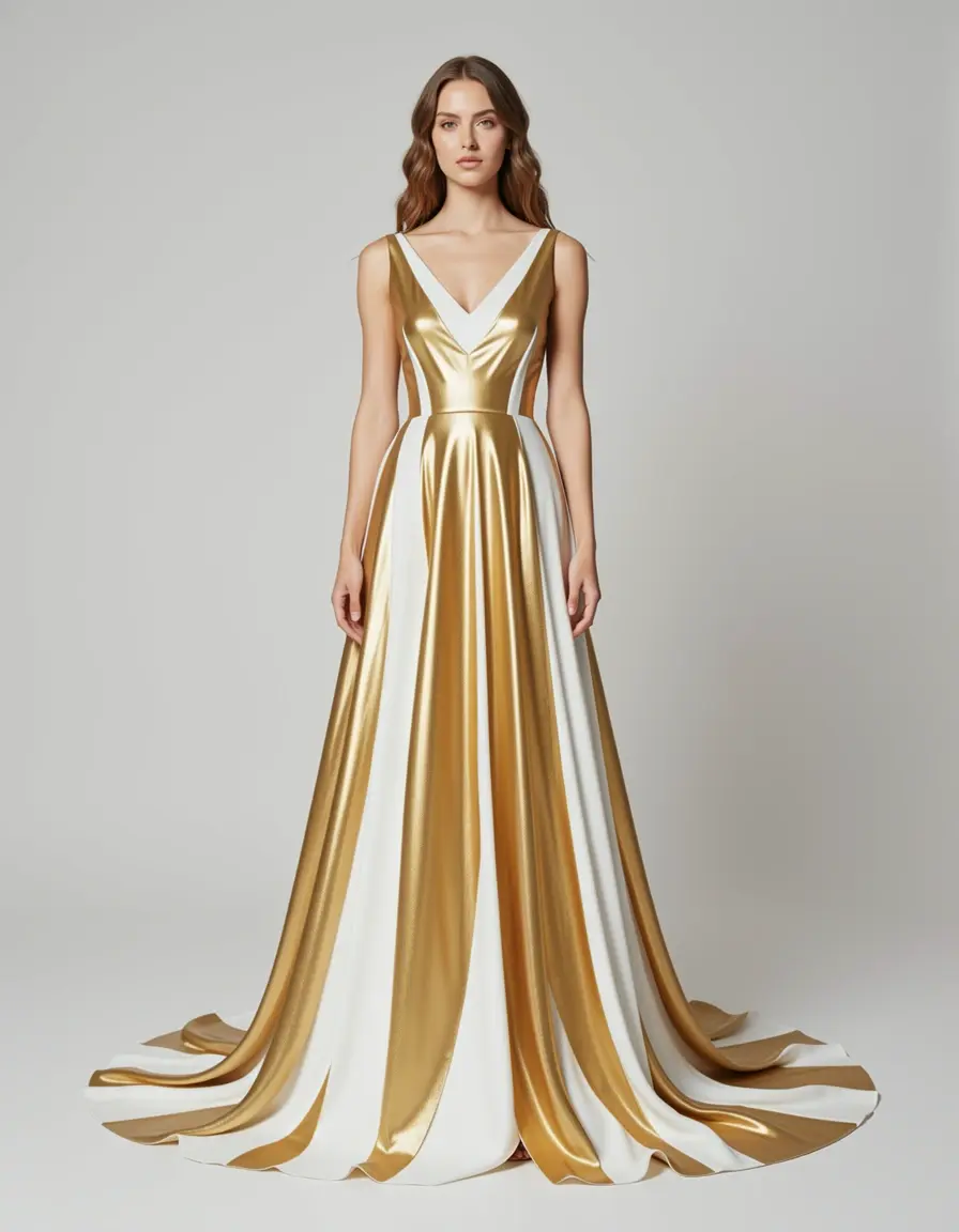 Vestito bianco e oro metallizzato elegante