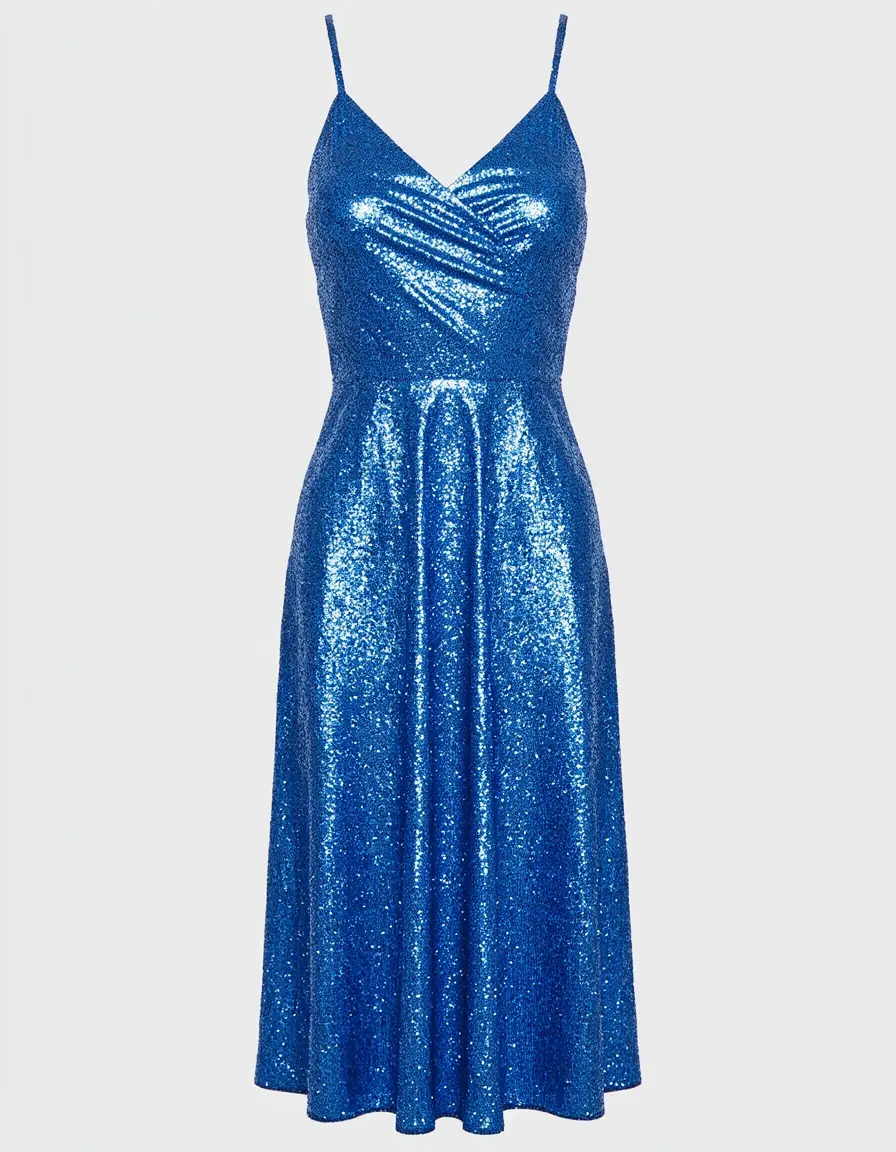 Vestito metallico blu taglio shift per capodanno