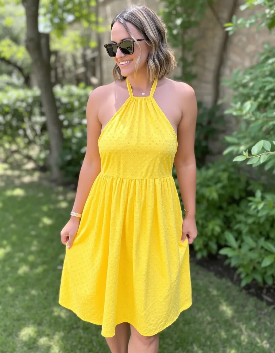 Halter Neck Sundress - Abito estivo giallo scollo halter