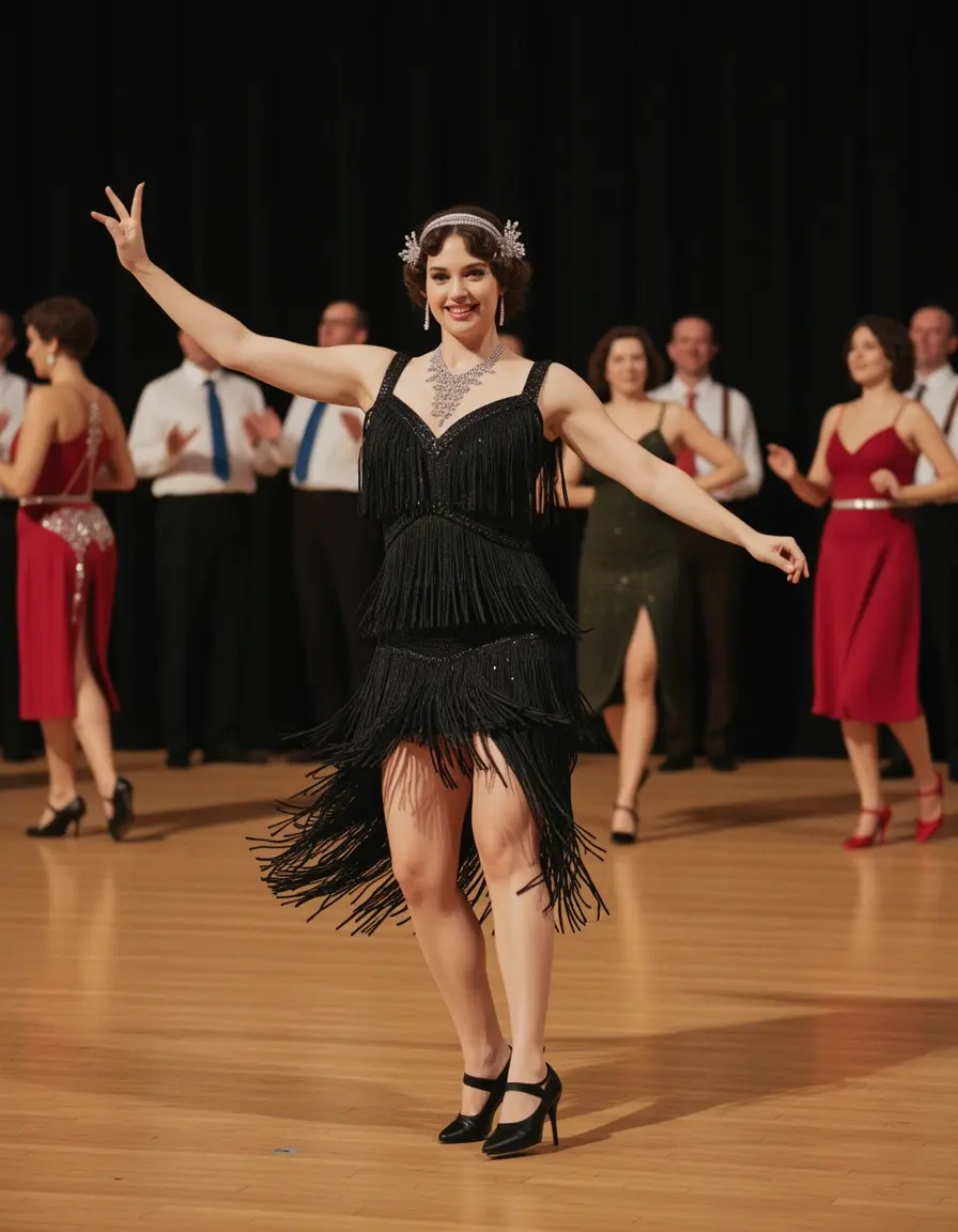 Fringe Flapper Charleston Dress nero anni 20