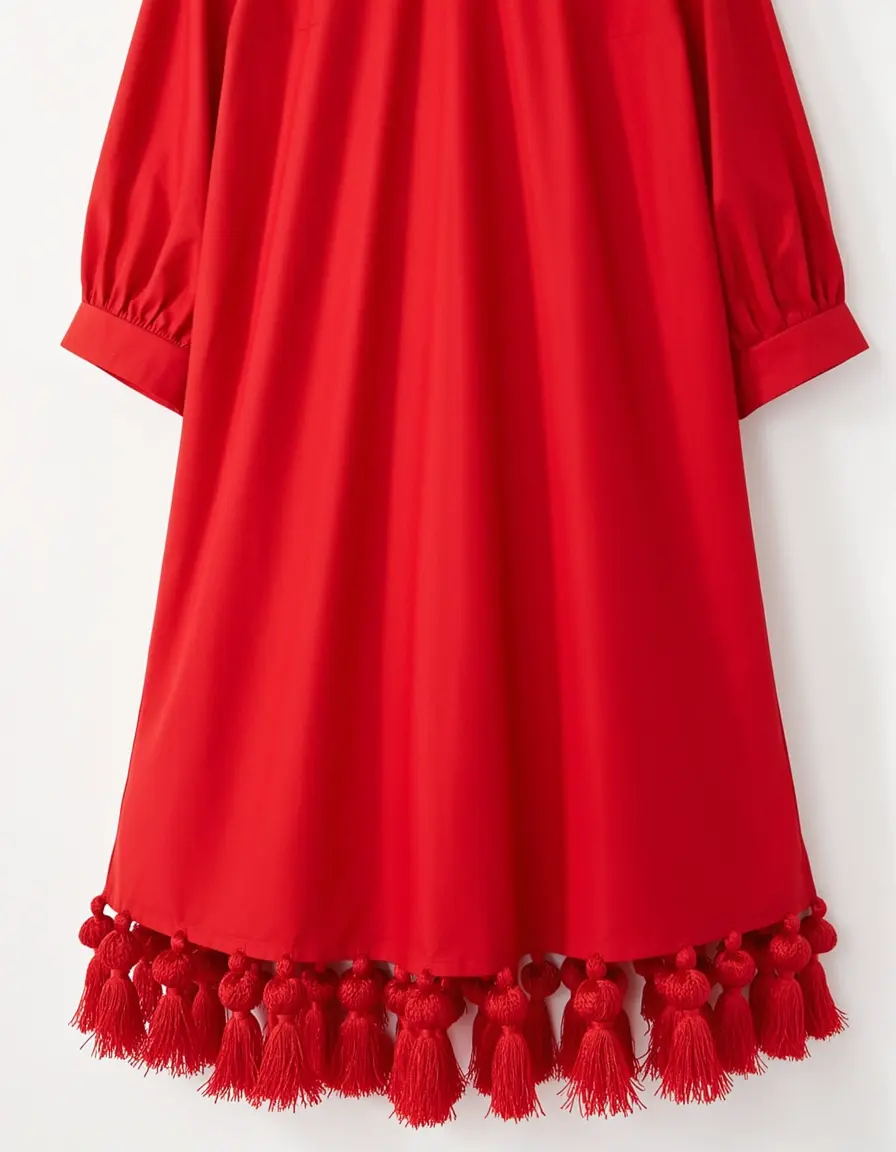 Tassel Hem Dress rosso con nappe