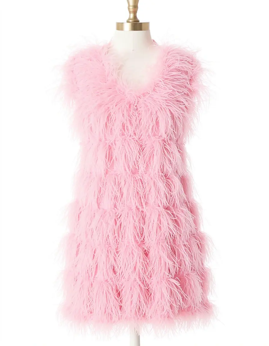 Feather Trim Dress rosa con piume