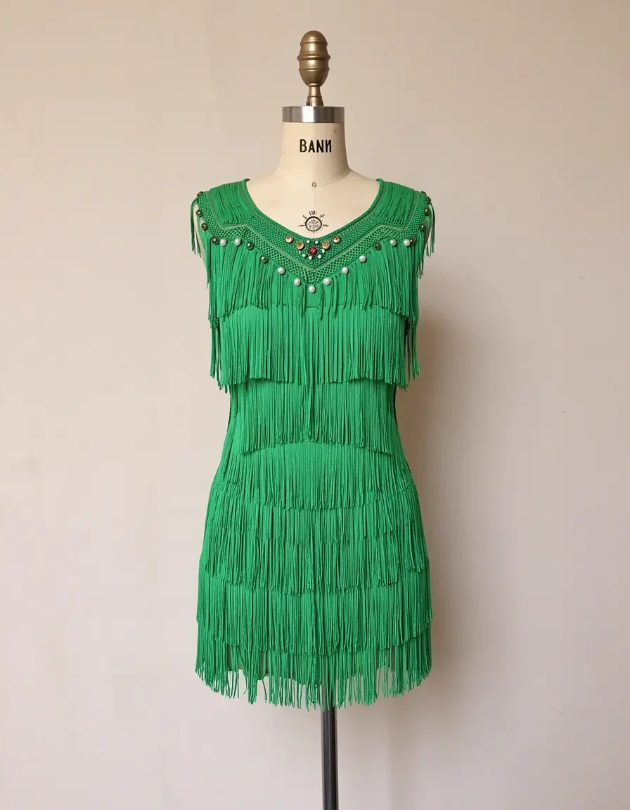 Vintage Fringe Dress verde smeraldo anni 20