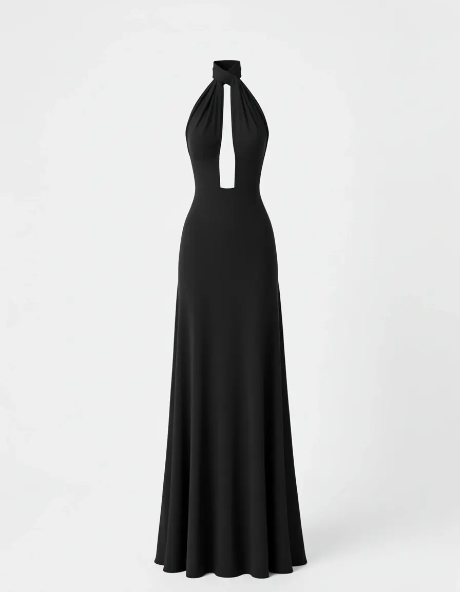 Halter neck backless gown nero