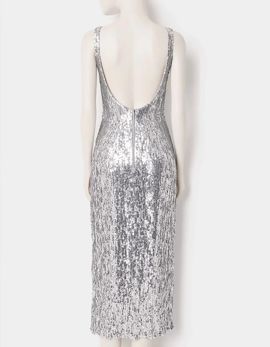 Sequin backless dress argento scintillante