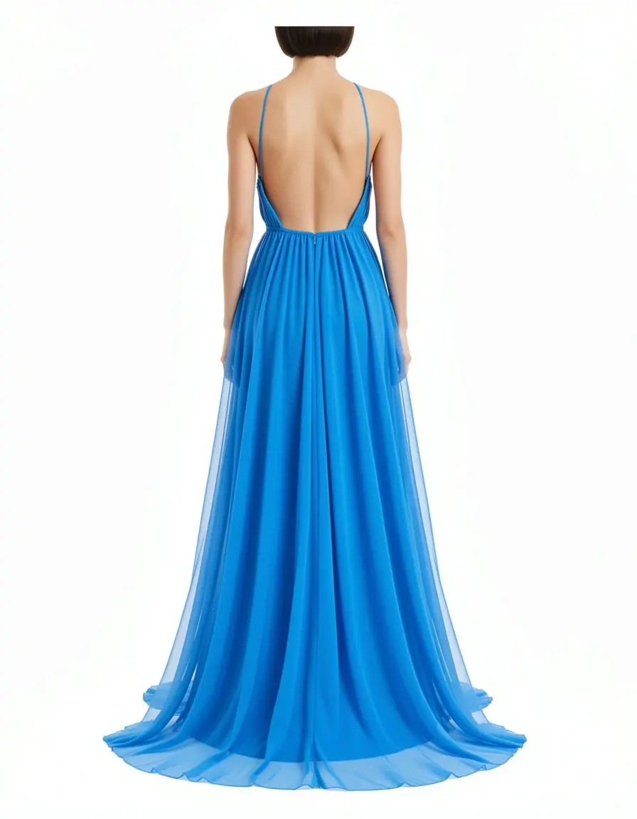 Chiffon backless dress blu leggero